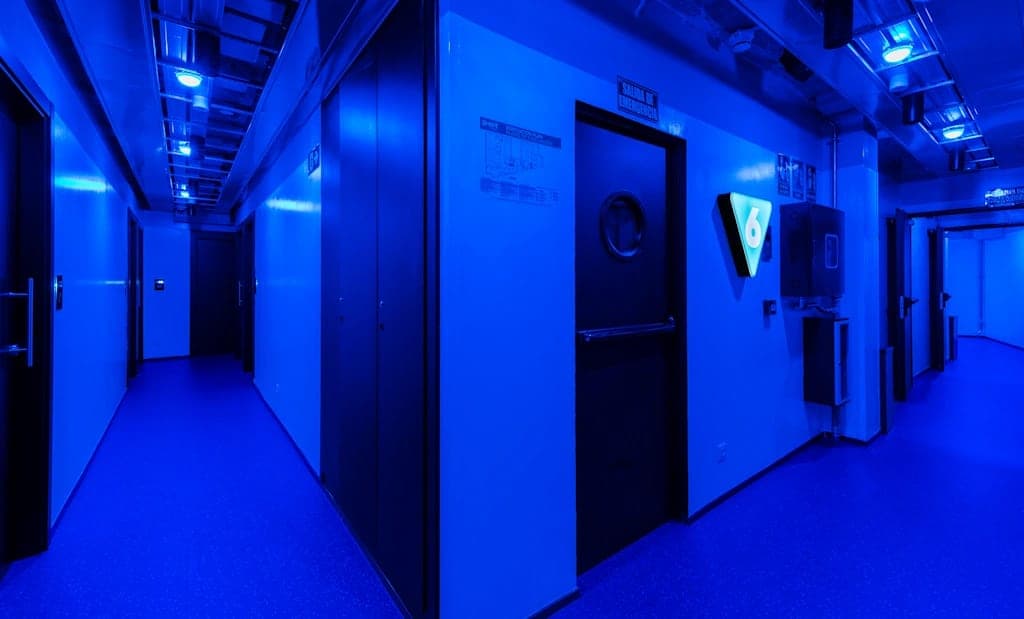 Room corridor washed in blue light