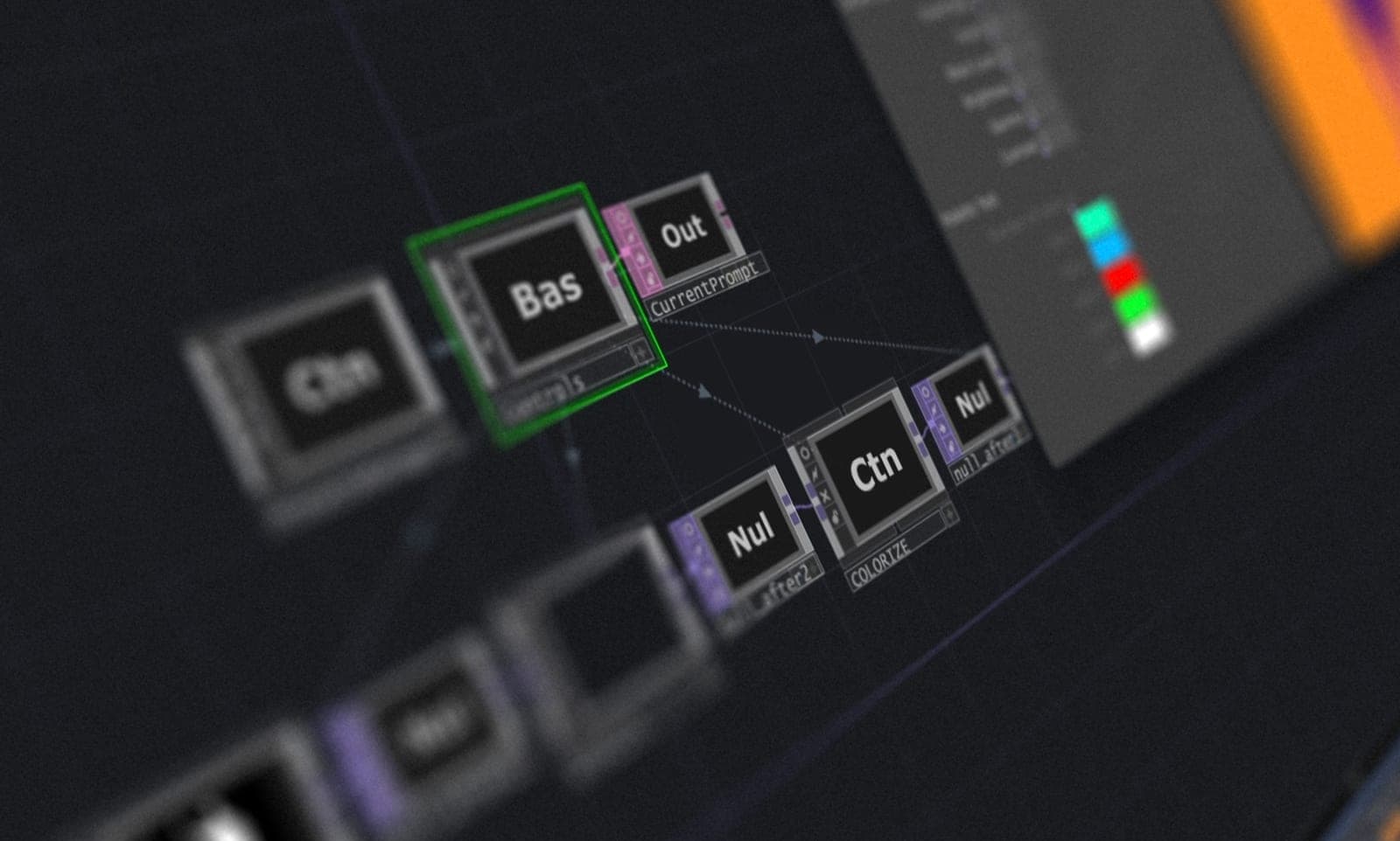 TouchDesigner node network driving the cube