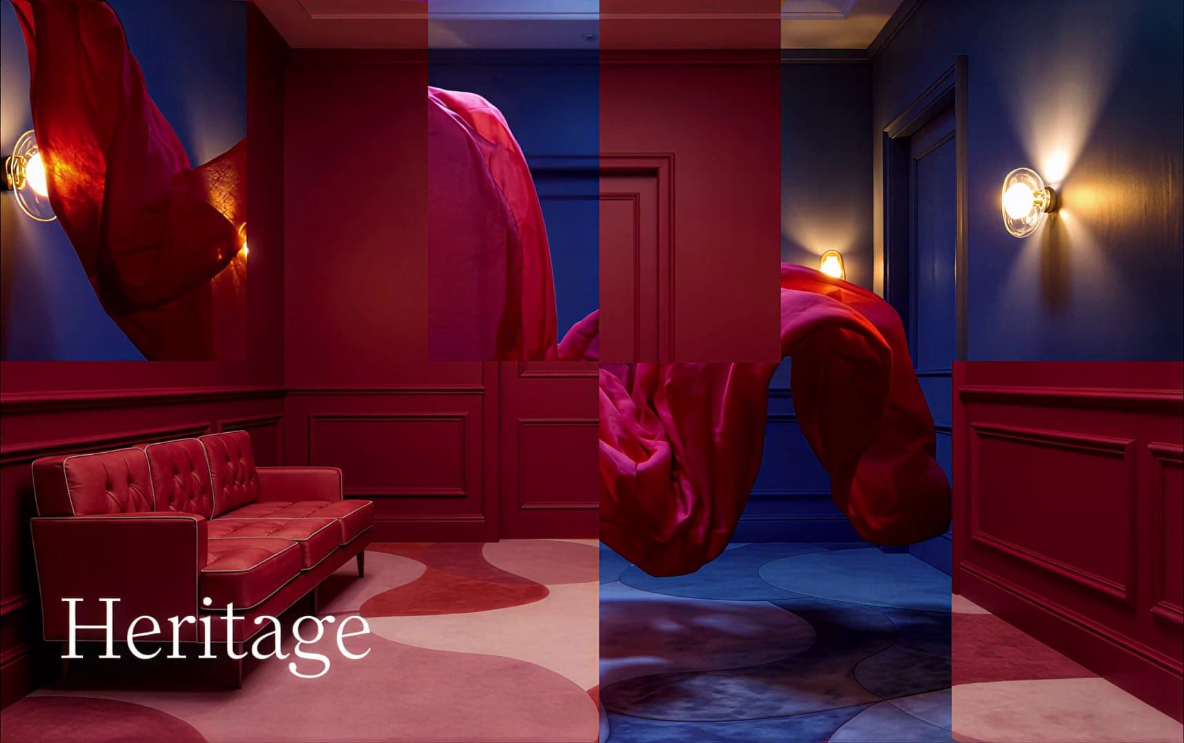 Heritage room split between crimson and blue