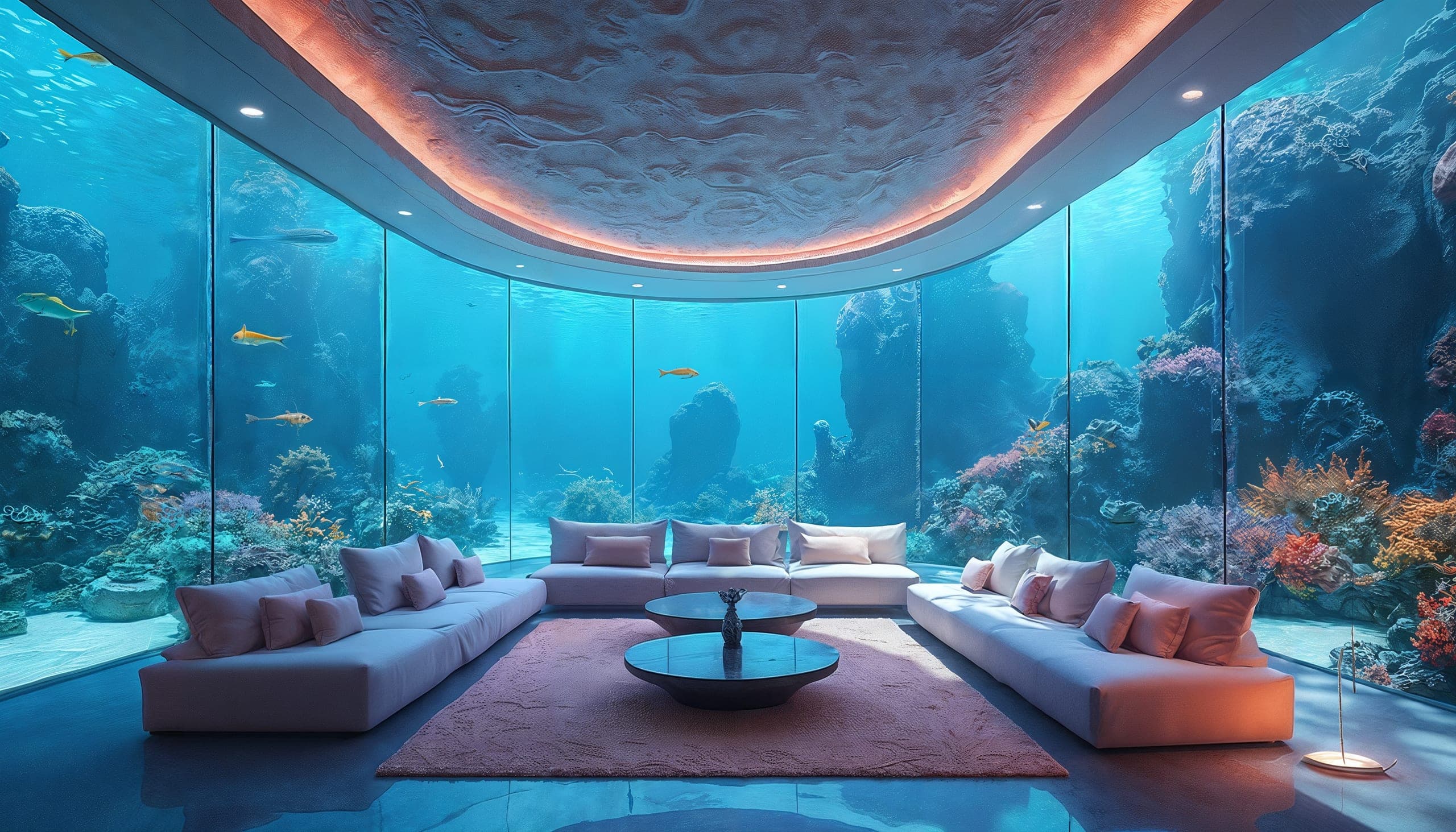 Lounge with panoramic underwater window