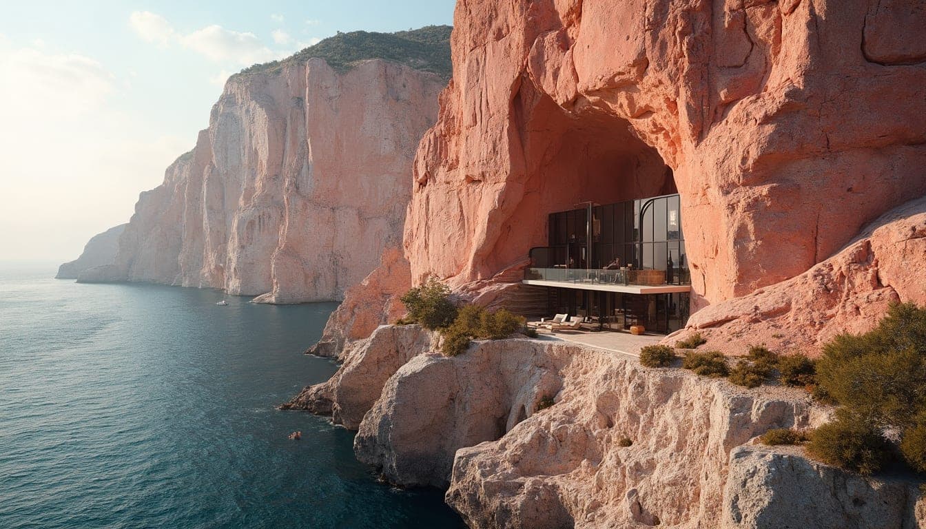 Terrace house inside a coastal cave