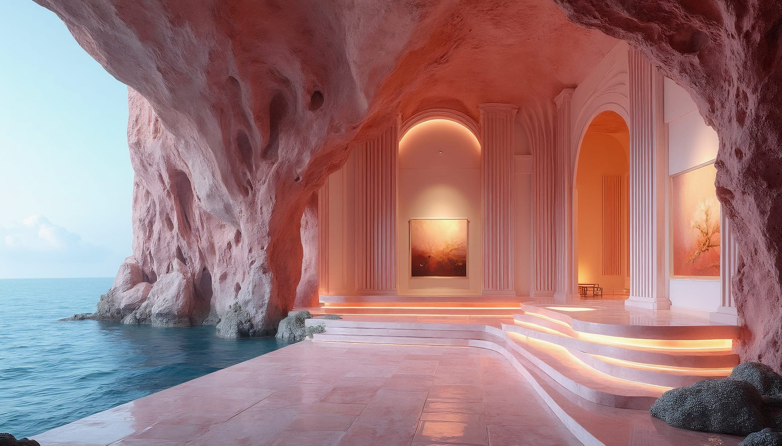 Glowing arch carved in pink stone